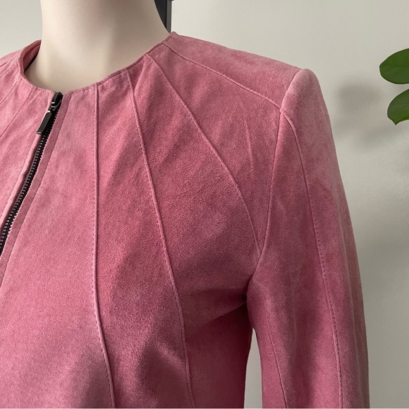 Zipcode Genuine Suede Leather Pink Round Neck Zip Up Barbie Size Small - Picture 4 of 12